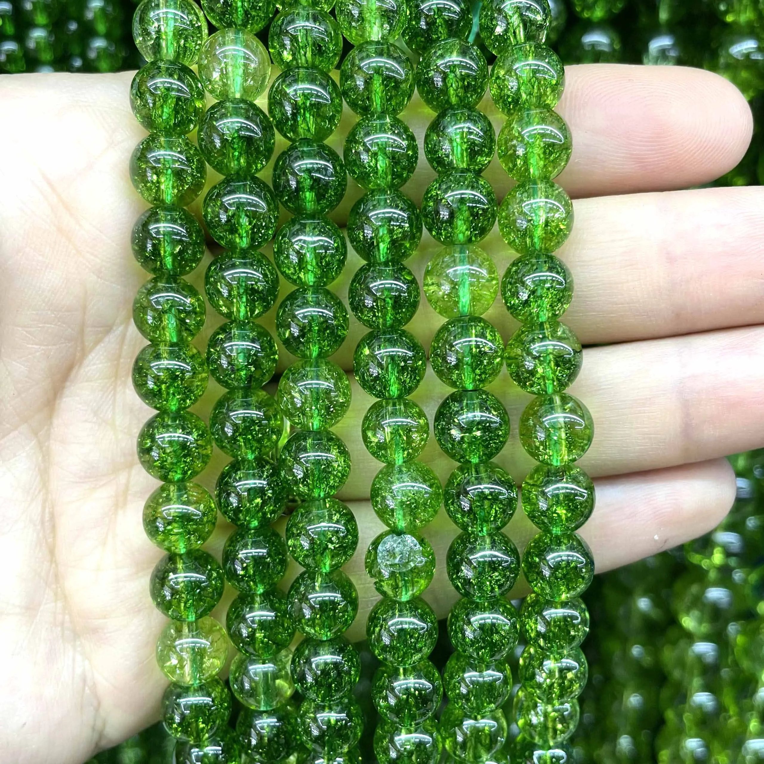 Natural Green Peridot Crystal Quartz Round Beads – Loose Stones for DIY Jewelry Making (4mm–10mm) - Image 6