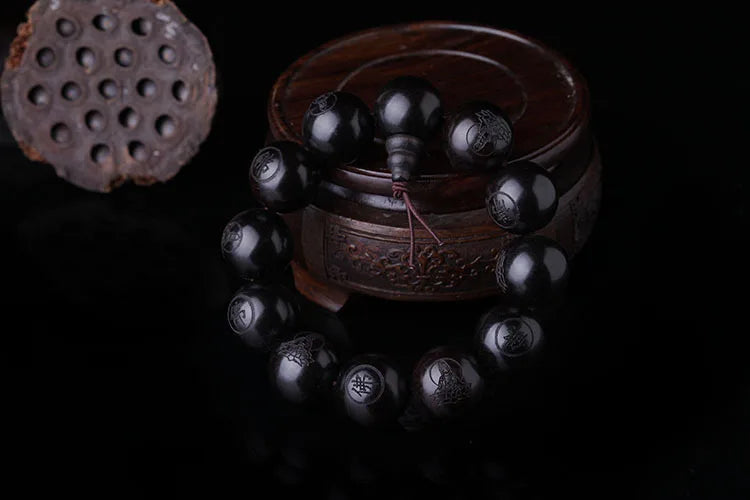 Natural Ebony Buddhist Prayer Bracelet – 15mm/20mm Beads Meditation Jewelry for Men & Women - Image 2