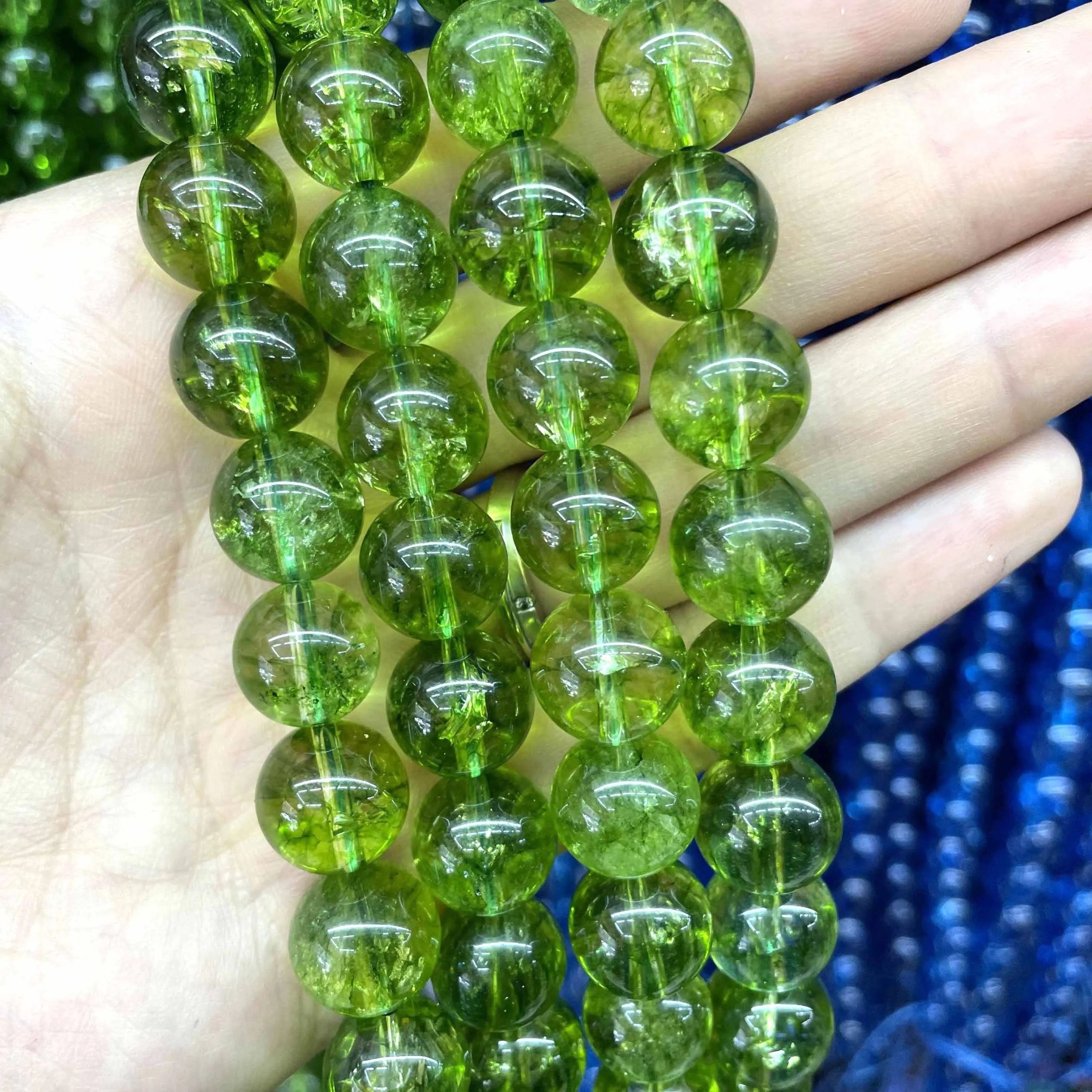Natural Green Peridot Crystal Quartz Round Beads – Loose Stones for DIY Jewelry Making (4mm–10mm) - Image 3