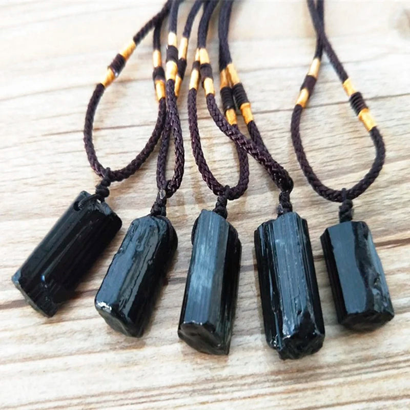 Black Tourmaline Pendant – Rough Natural Stone Healing Necklace