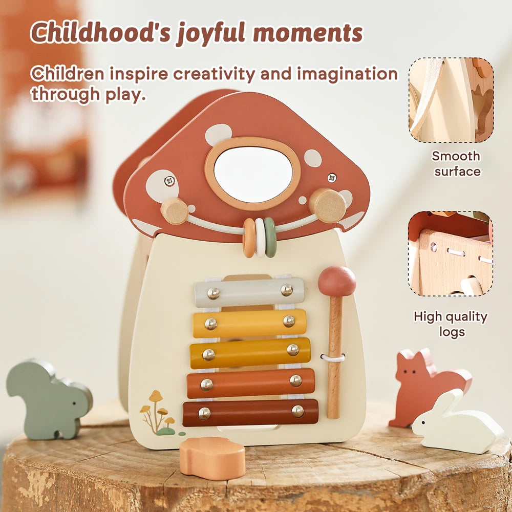 Montessori Five-in-One Wooden Mushroom Toy - Multi-Functional Puzzle - Image 4