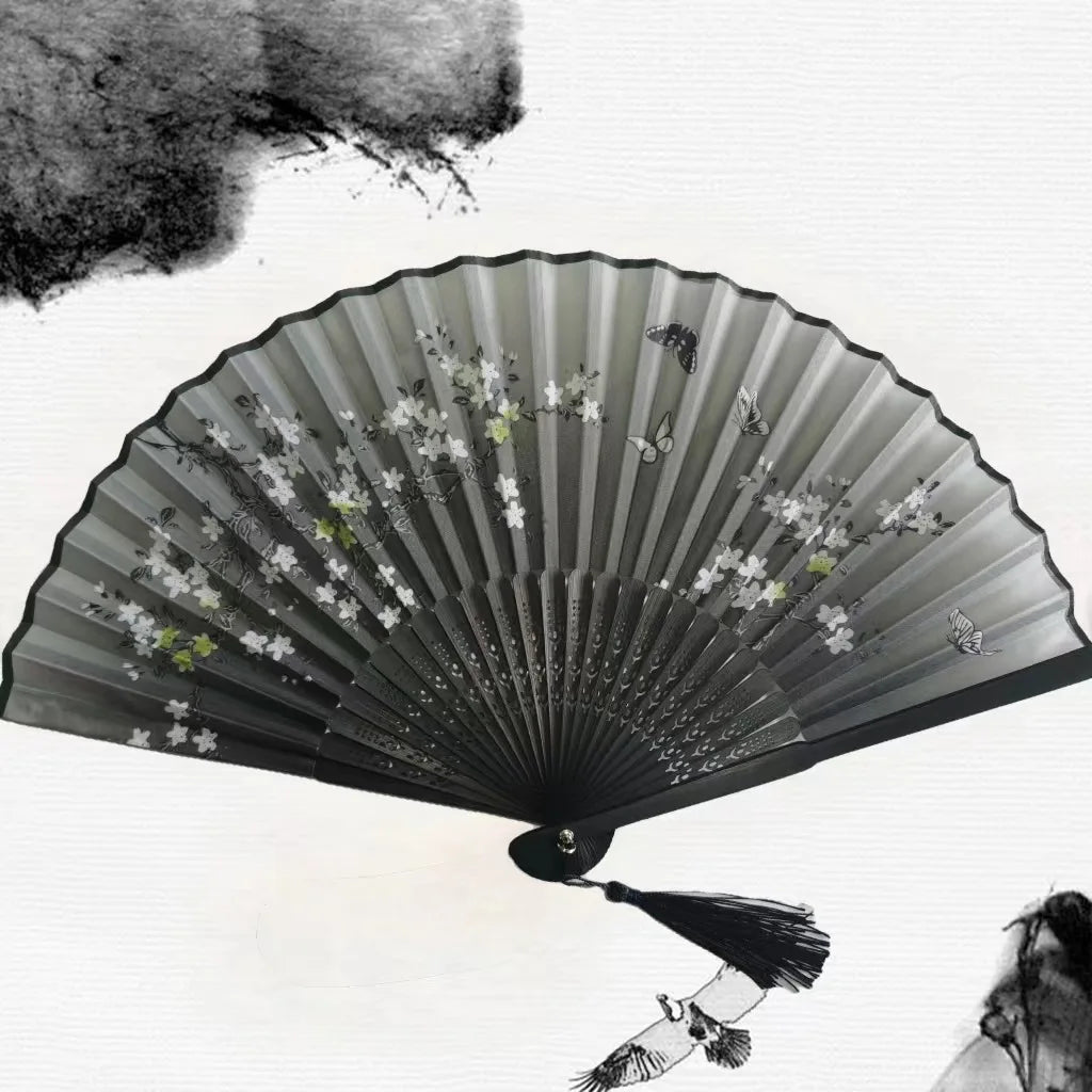 Bamboo Folding Fan Silk Chinese Fan Hand Women - Image 11
