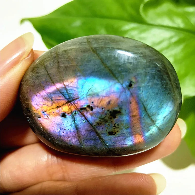 Natural Purple & Yellow Labradorite Crystal Palm Stone – Chakra Healing Gemstone for Meditation & Decor - Image 6