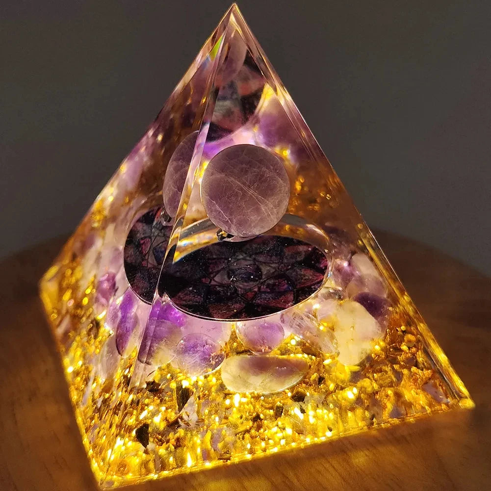 Crystal Stone Orgone Pyramid – Energy Generator with Natural Amethyst & Peridot for Reiki, Chakra & Room Decor - Image 40