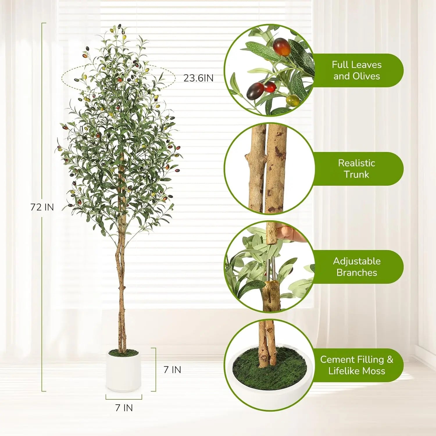 Artificial Olive Tree, 5ft/6ft/7ft Tall Faux Artificial Plant - Image 7