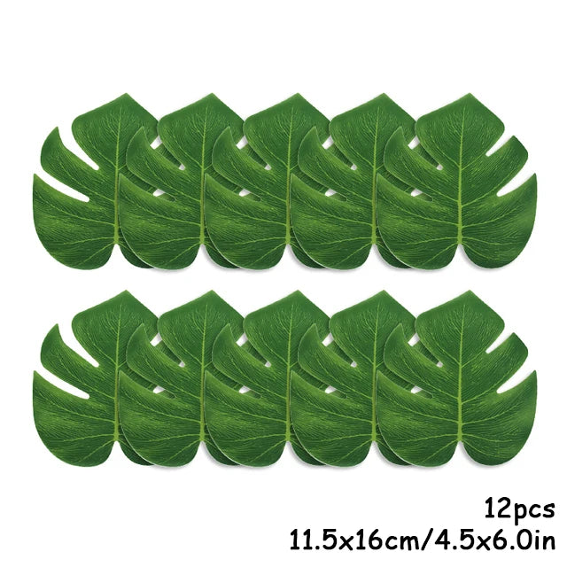12pcs Artificial Tropical Palm Leaves – Hawaiian Luau & Jungle Party Table Decor - Image 9