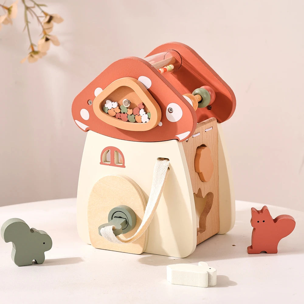 Montessori Five-in-One Wooden Mushroom Toy - Multi-Functional Puzzle - Image 3