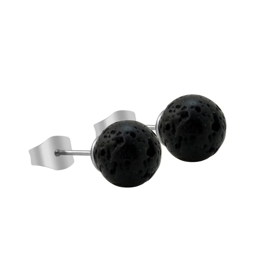 Black Natural Lava Rock Stone Bead Stud Earrings – DIY Aromatherapy Diffuser Jewelry for Women - Image 9