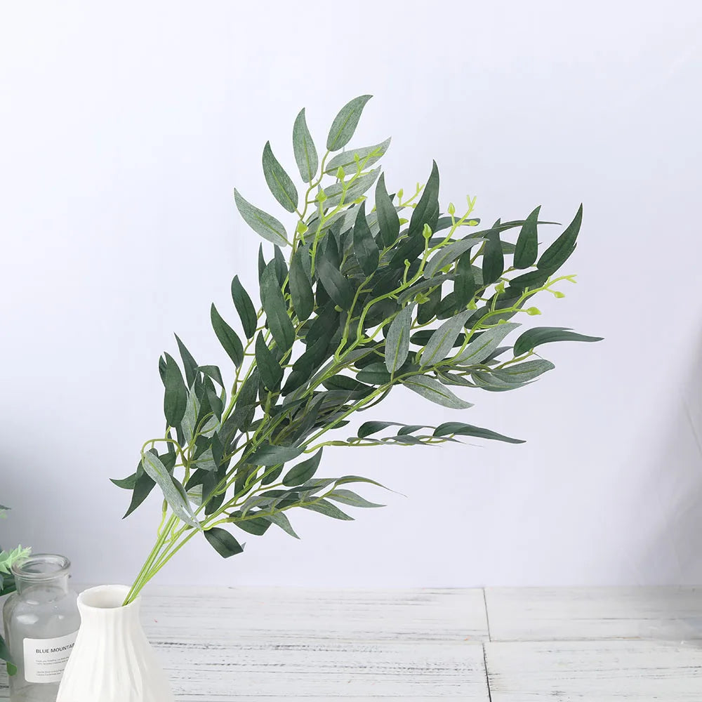 5pcs Green Artificial Willow Leaf Bouquets – Silk Fake Plants for Home, Garden & Event Decor - Image 5