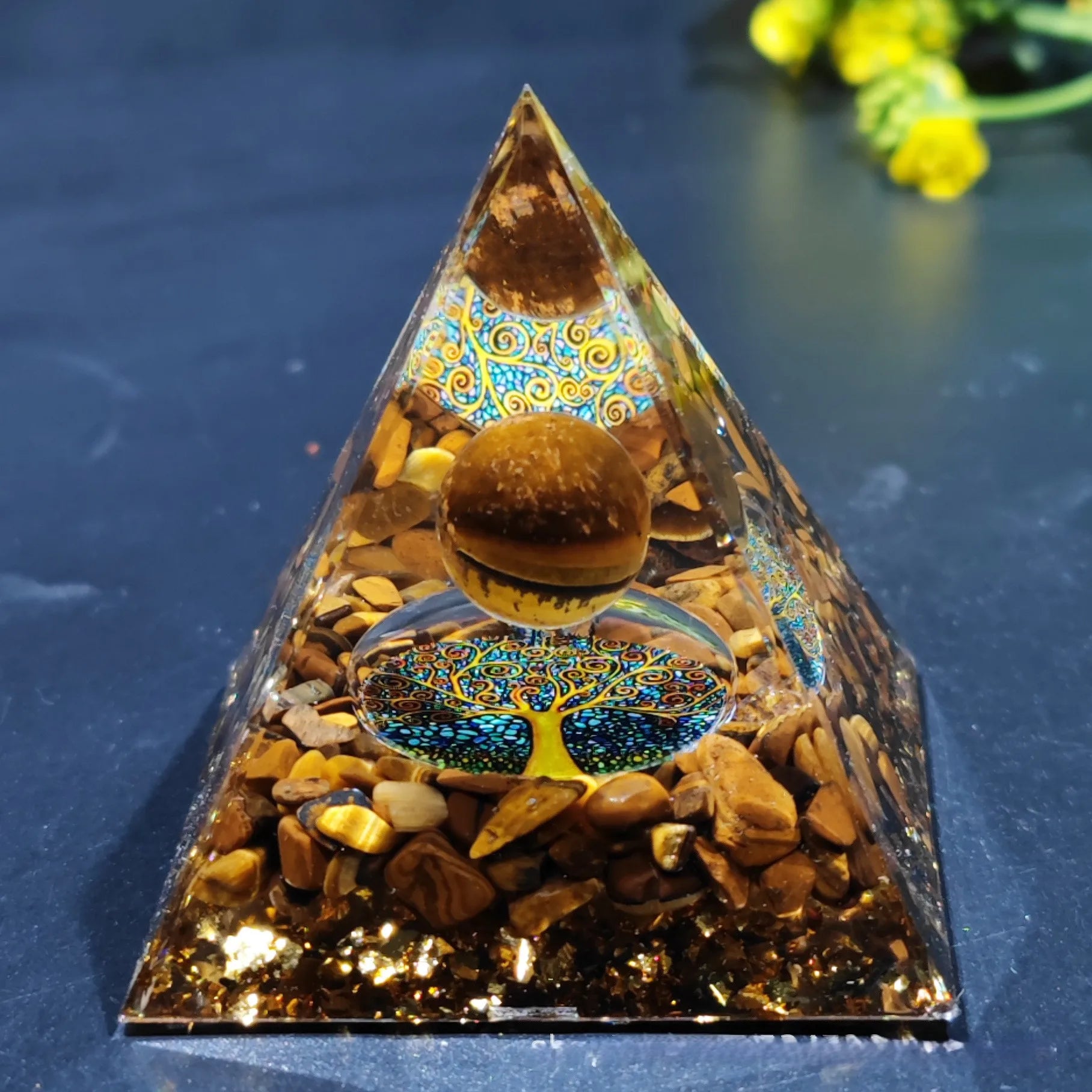 Crystal Stone Orgone Pyramid – Energy Generator with Natural Amethyst & Peridot for Reiki, Chakra & Room Decor - Image 22