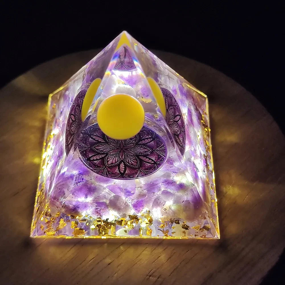 Crystal Stone Orgone Pyramid – Energy Generator with Natural Amethyst & Peridot for Reiki, Chakra & Room Decor - Image 12