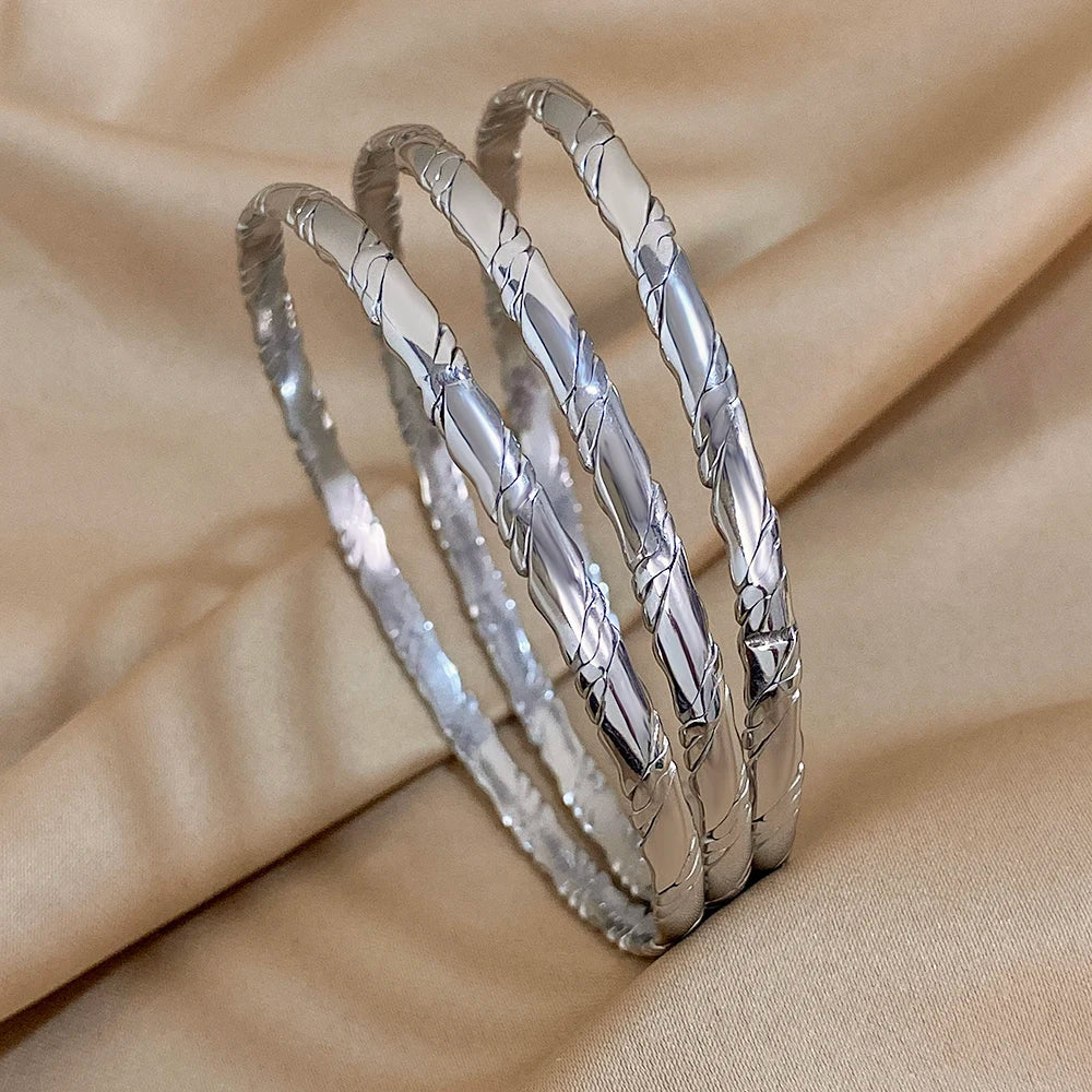 3PCS/Set Fashion Chic Twist Cuff Bracelets – Waterproof Stainless Steel Stackable Bangles for Women & Men - Image 8