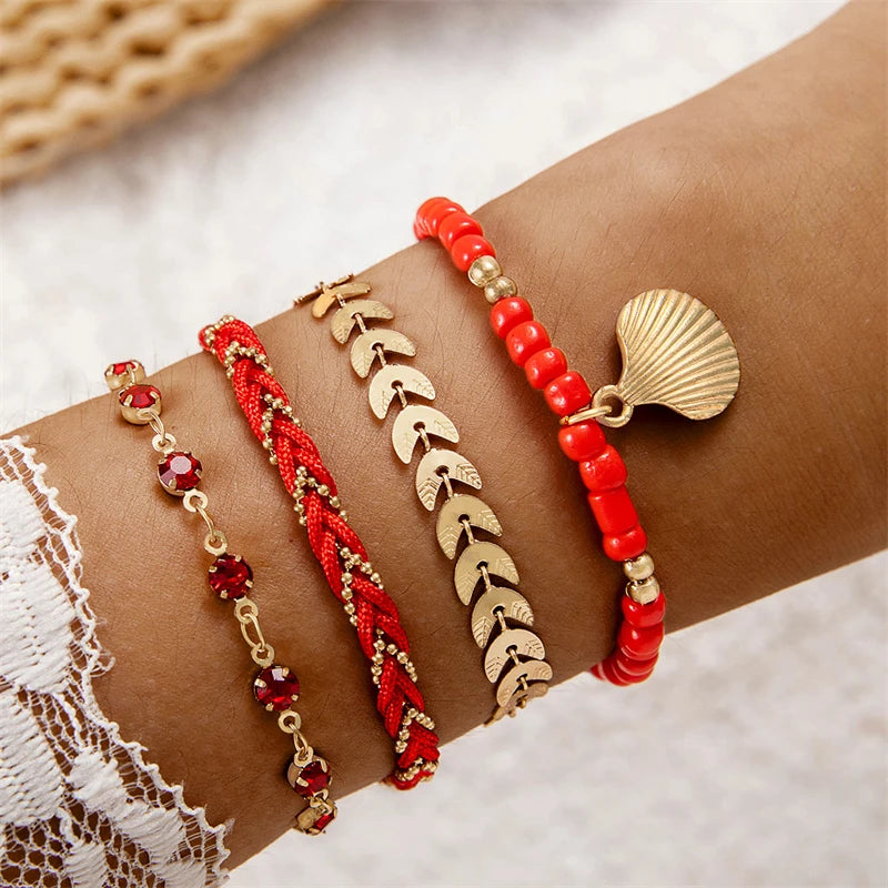 4pcs/set Bohemia Shell Bracelets – Ethnic Style Summer Jewelry for Women & Girls - Image 4