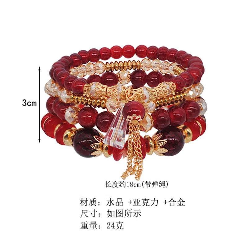 Bohemian 4PCS Crystal Multi-Layer Beaded Bracelet – Colorful Jewelry Set for Women & Girls - Image 6