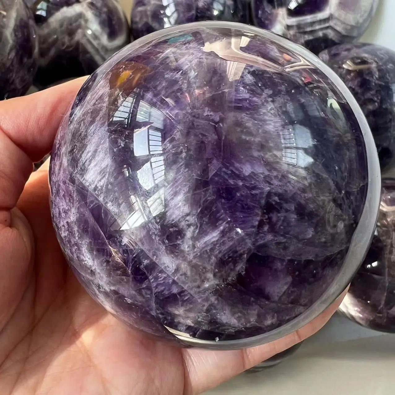 8.5cm Natural Dream Amethyst Sphere – Polished Crystal Ball for Reiki Healing & Room Decor - Image 6