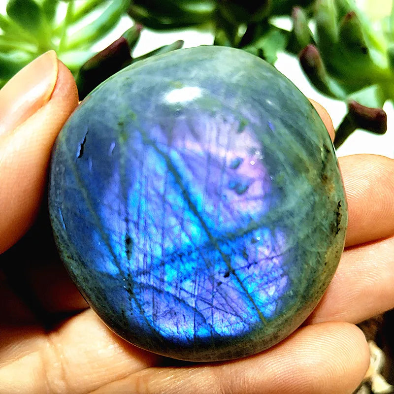 Natural Purple & Yellow Labradorite Crystal Palm Stone – Chakra Healing Gemstone for Meditation & Decor - Image 10