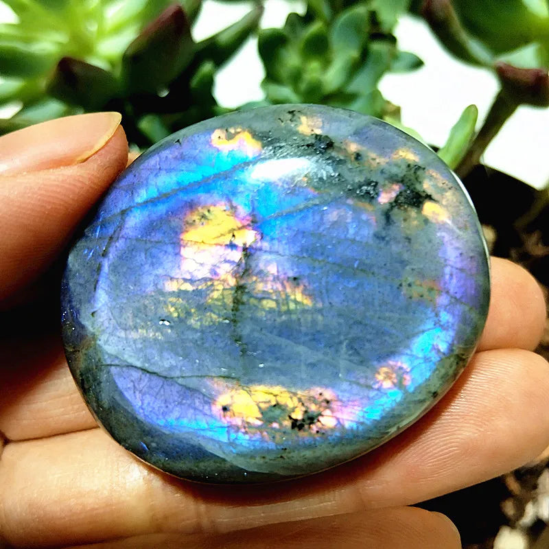 Natural Purple & Yellow Labradorite Crystal Palm Stone – Chakra Healing Gemstone for Meditation & Decor - Image 9