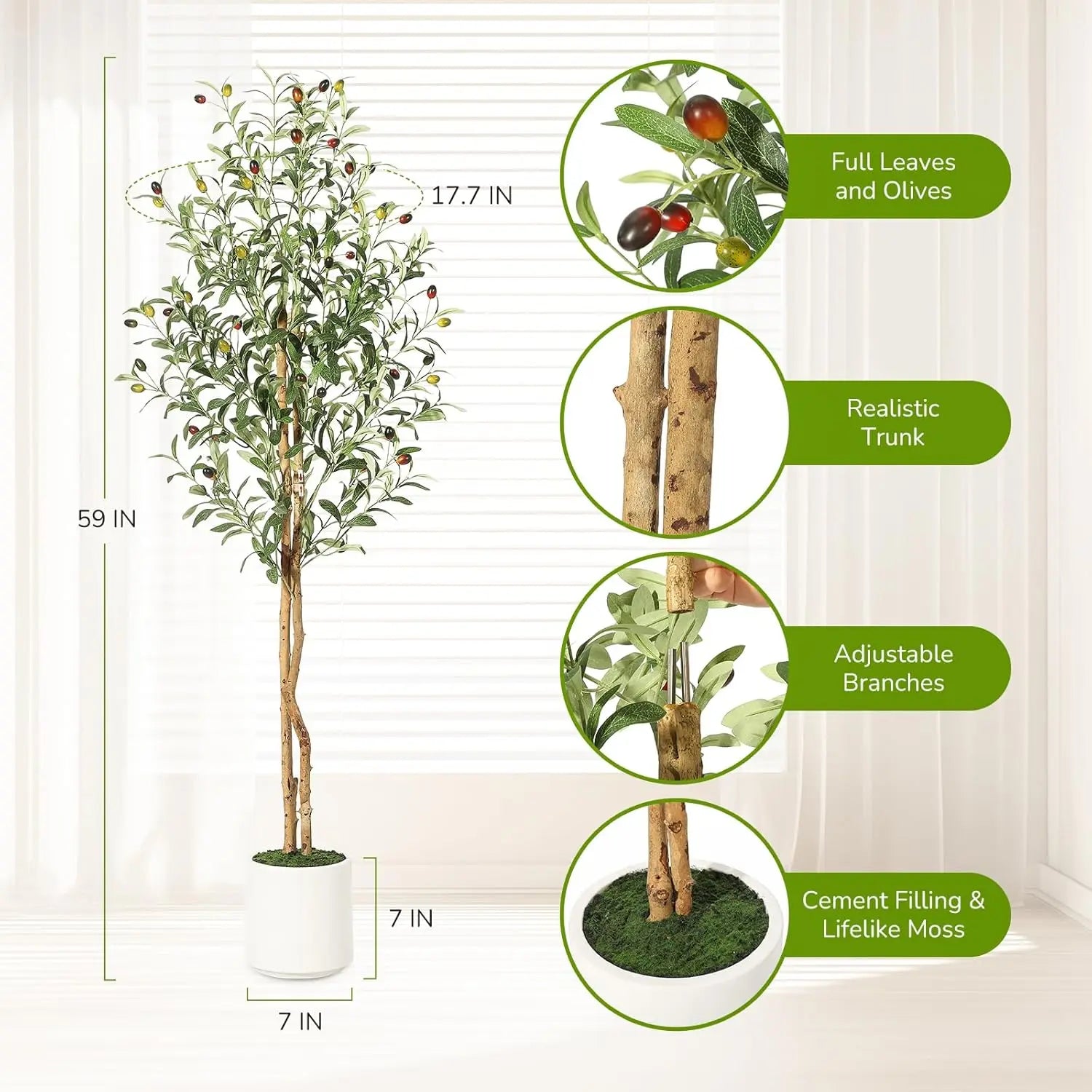 Artificial Olive Tree, 5ft/6ft/7ft Tall Faux Artificial Plant - Image 8