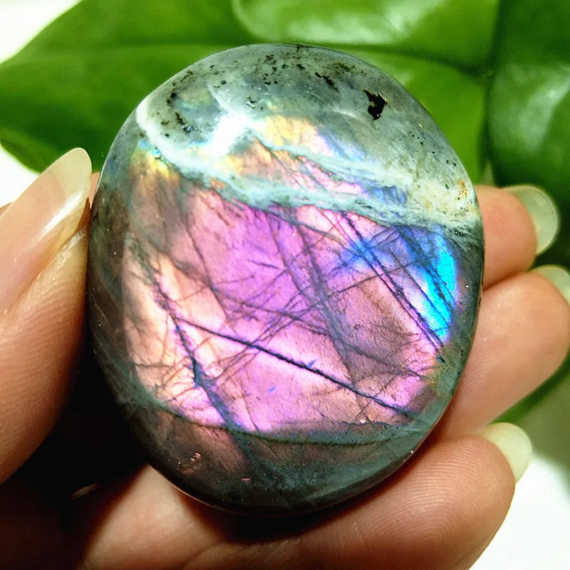 Natural Purple & Yellow Labradorite Crystal Palm Stone – Chakra Healing Gemstone for Meditation & Decor - Image 3