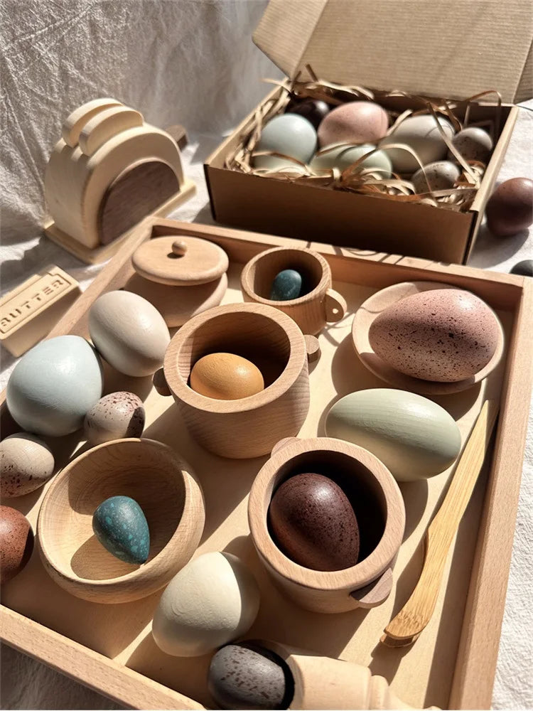 Kids Montessori Wooden Eggs & Kitchen Set - Image 2