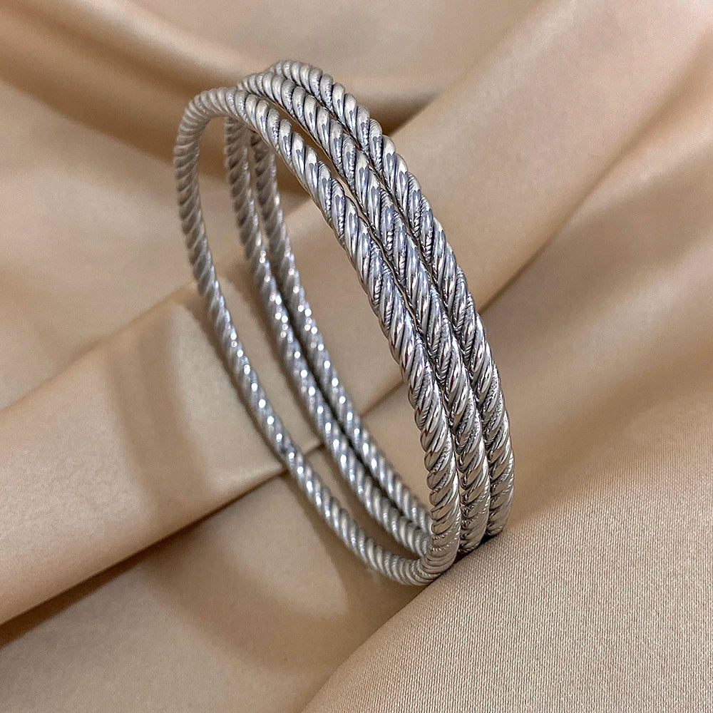 3PCS/Set Fashion Chic Twist Cuff Bracelets – Waterproof Stainless Steel Stackable Bangles for Women & Men - Image 10