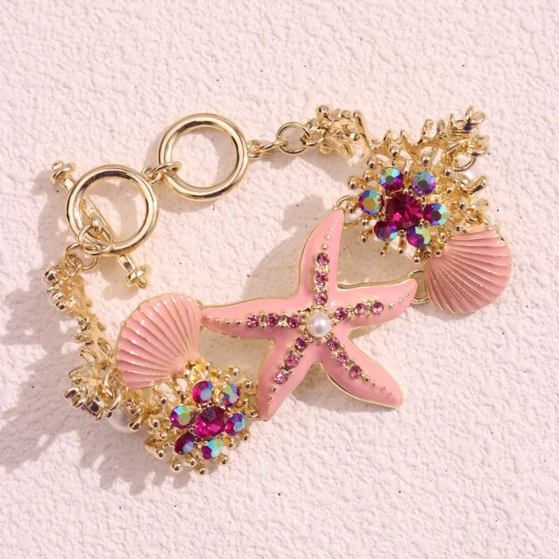 HANGZHI Blue & Pink Drip Oil Starfish Shell Pearl Bracelet Anklet – Summer Beach Jewelry for Women - Image 8