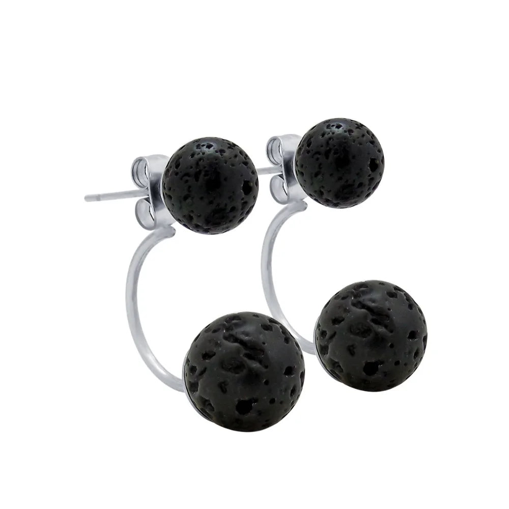 Black Natural Lava Rock Stone Bead Stud Earrings – DIY Aromatherapy Diffuser Jewelry for Women