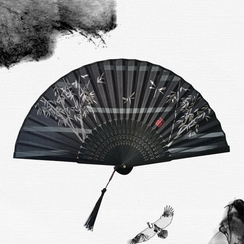 Bamboo Folding Fan Silk Chinese Fan Hand Women - Image 16